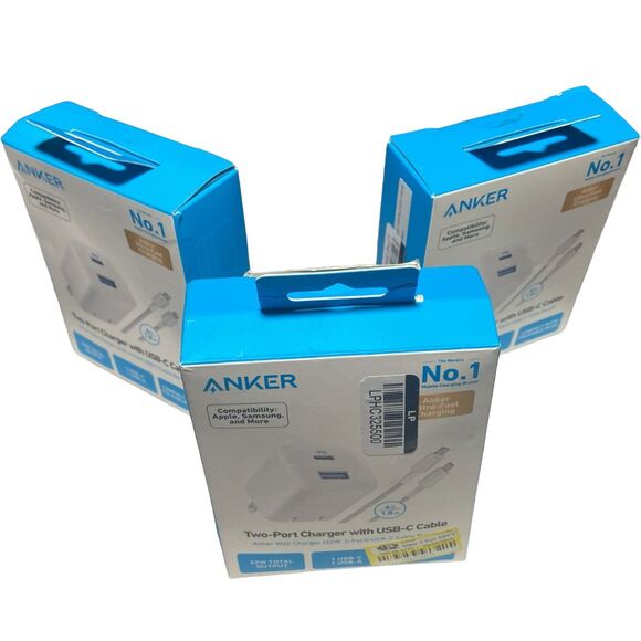 Anker 33W 2‑Port USB‑C Wall Charger + 6ft Cable White Lot of 3 NEW Box Wear - Picture 8 of 10